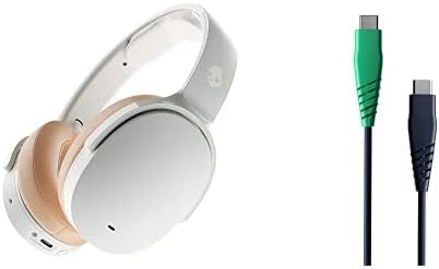Skullcandy Hesh ANC Wireless Noise Cancelling Over-Ear Headphone - Mod White with Line Round Charging Cable, USB-C to USB-C - Dark Blue/Green, 4ft
