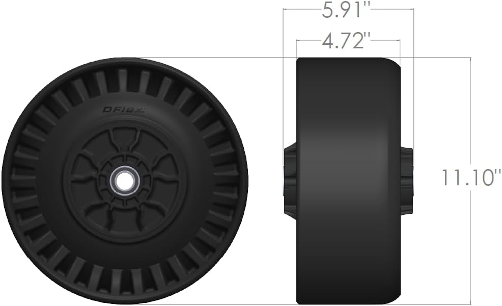 DFlex® Flat Free Lawn Mower Wheel, 11x5-5 Shock Absorption Solid Front Tires for Zero Turn Mower, 360Lbs Load, 1/2' or 5/8' or 3/4' Bearings, 5.91' Hub Bore Length, 2Pack (0.75' BB)