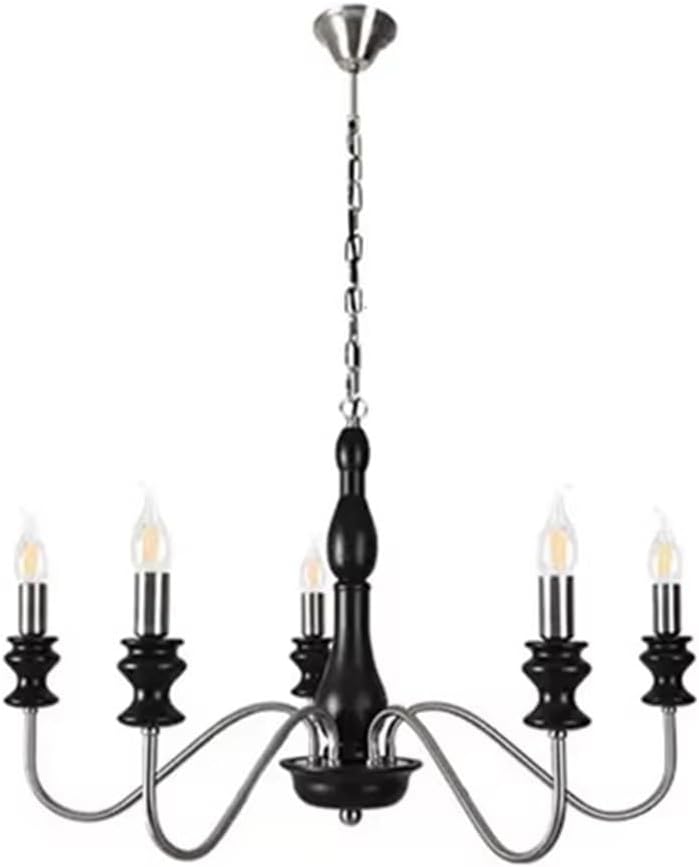 Retro Style E14 Bulb Chandelier Gold Silver Black Metal Dark Wood for Parlor Restaurant Bedroom Lighting,Dining Light Fixtures