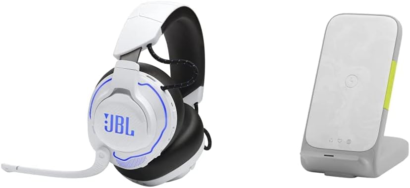 JBL Quantum 910P Wireless - Gaming Headset for PlayStation (White) and InfinityLab InstantStation Wireless Stand 33W PD USB-C and USB-A Compact Fast Charging Wireless Charger (White)