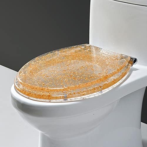 Glitter Oval Toilet Seat - Slow Close, Transparent Resin with Gold & Silver Foil, Stylish Bathroom Accessory for Comfort & Elegance, Universal Fit for All Toilets