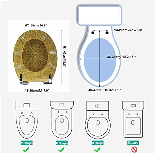 Toilet Seat Black Toilet Seat Cover, Sparkly Toilet Seat Glitter Toilet Seat Slow Close Toilet Seat Round, Top/Bottom-Fixed, Quick Release Easy Installation and Cleaning,Gold，Black