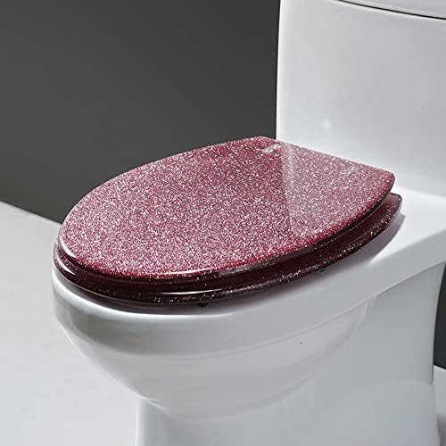 Elongated Slow Close Toilet Seat, Glitter Transparent Resin with Gold & Silver Foil, Universal Fit Oval Bathroom Accessories, Stylish & Comfortable Design