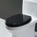 Premium Slow-Close Toilet Seat, Oval Elongated Transparent Resin, Glitter Finish with Gold & Silver Foil, Universal Fit for Stylish Bathroom Accessories, Comfortable & Durable