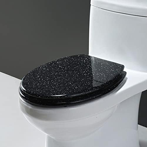Premium Slow-Close Toilet Seat, Oval Elongated Transparent Resin, Glitter Finish with Gold & Silver Foil, Universal Fit for Stylish Bathroom Accessories, Comfortable & Durable