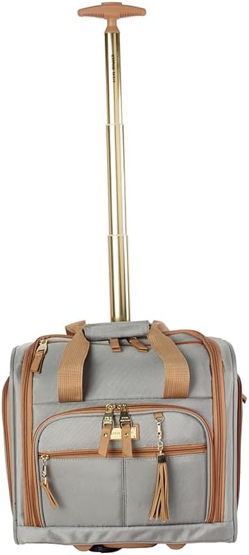 Steve Madden Designer 15 Inch Carry on Suitcase- Small Weekender Overnight Business Travel Luggage- Lightweight 2- Rolling Spinner Wheels Under Seat Bag for Women (Harlo Gray)