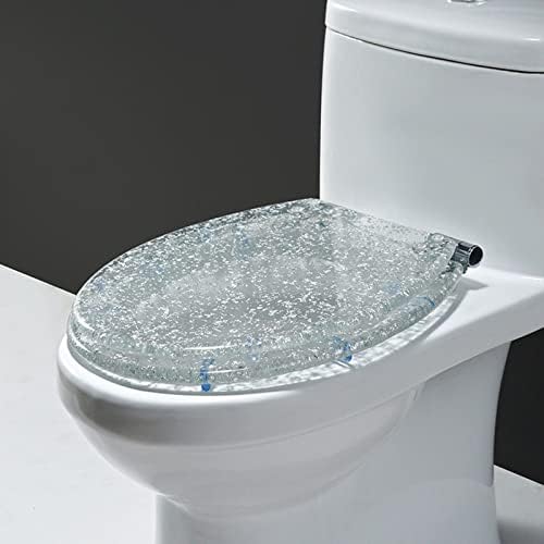 Glittering Comfort Slow Close Toilet Seat - Oval Elongated Resin with Cover, Universal Gold & Silver Foil Bathroom Accessory - Stylish, Durable & Easy to Clean