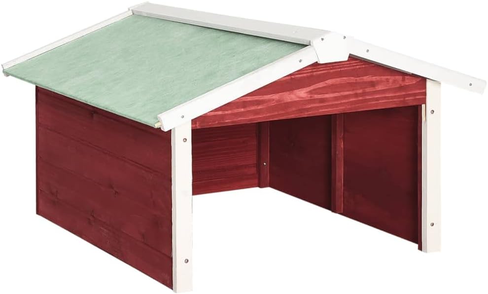 SKM Robotic Lawn Mower Garage 28.3'x34.3'x19.7', Wooden Lawn Mower Garage for Outdoor Red and White Firwood