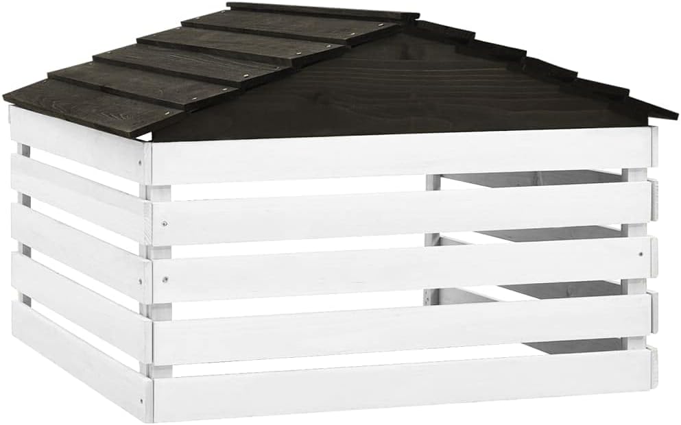 Robotic Lawn Mower Garage - Solid Firwood Weatherproof UV Resistant Outdoor Shed Protective Cover for Garden Tools and Charging Station Black and White 30.7 x 29.1 x 21.3 Inch