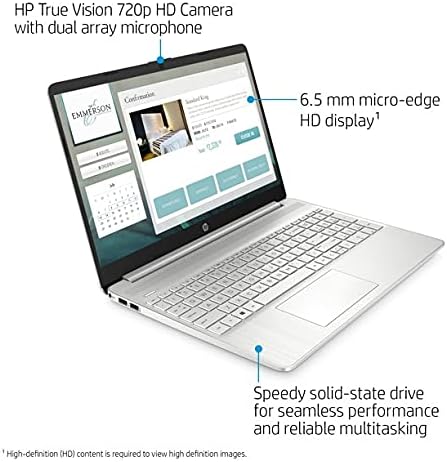 HP 2021 15.6' Laptop Computer, Athlon N3050, 4GB DDR4 RAM, 128GB NVMe SSD, Wireless Mouse, Sleeve, Silver, Windows 10 Home in S Mode with Microsoft 365 +HDMI Cable