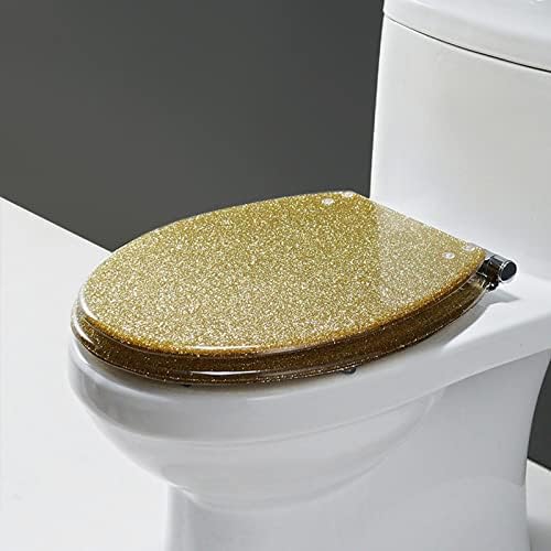 Glitter Oval Toilet Seat - Slow Close Comfort, Transparent Resin with Gold & Silver Foil, Stylish Durable Bathroom Accessory, Universal Fit for Modern Homes