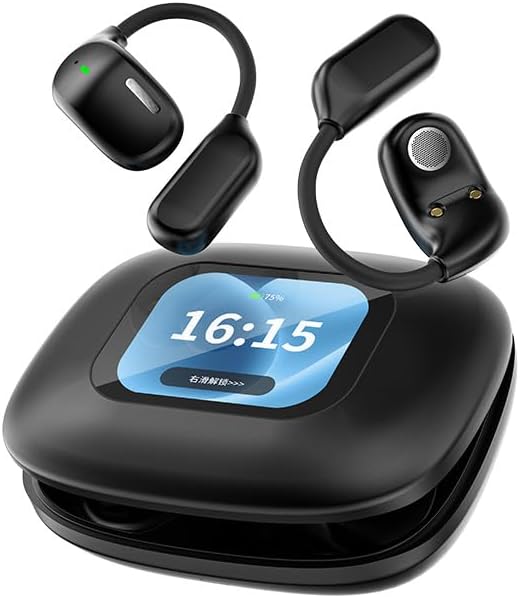 Open Type with Touch Screen Air Conduction Earphone Wireless Bluetooth 5.4 Open Ear Headphones with Noise Cancellation, Earbuds with Earhooks for Workout Driving Walking, Black