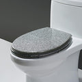 Glitter Oval Toilet Seat - Slow Close Resin Cover with Transparent Design & Gold/Silver Foil Accents, Universal Fit for Elegant Bathroom Accessories