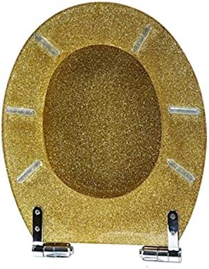 Toilet Seat Black Toilet Seat Cover, Sparkly Toilet Seat Glitter Toilet Seat Slow Close Toilet Seat Round, Top/Bottom-Fixed, Quick Release Easy Installation and Cleaning,Gold，Gold