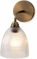Hardwired Antique Brass Wall Sconces with Ribbed Glass Shades, Aged Brass Sconce Vintage Wall Light Fixture for Bathroom, Bedroom, Hallway, Kitchen (Bulb Included)