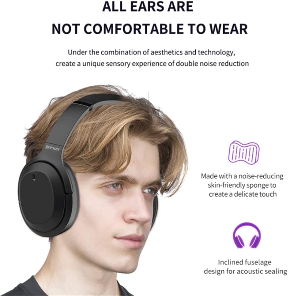 Active Noise Cancelling Over-Ear Headphones Wireless Bluetooth 5.0 On-Ear Lightweight Foldable Headsets with Mic, 40Mm Neodymium Drivers, 3D Tereo Deep Bass