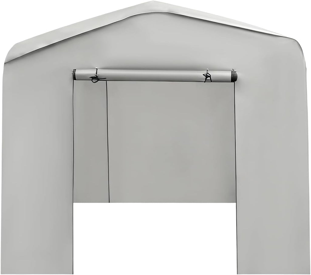Outdoor Storage Shed, 12 X 12 X 8FT All Season Canopy Shelter with Steel Frame & Waterproof Cover for Storing Garden Tools, Lawn Mower, Tractors, Snowmobile (Grey)
