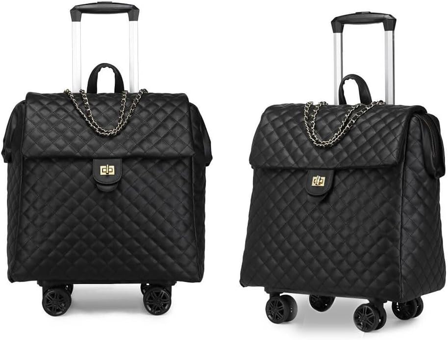 VH&GRED Luxury Carry on Luggage for Women Designer Underseat Carry On Luggage with Wheels Diamond Quilted Leather Carry On Luggage Vintage Style Suitcases with Wheels