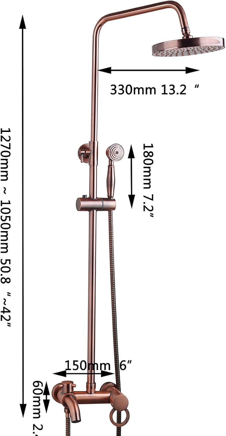 Vintage Copper Exposed Shower System with 8 inch Rainfall Shower Head and Bath Tub Spout,Multi-Mode Exposed Shower Fixture with Handheld Shower Wall Mounted for Bathroom