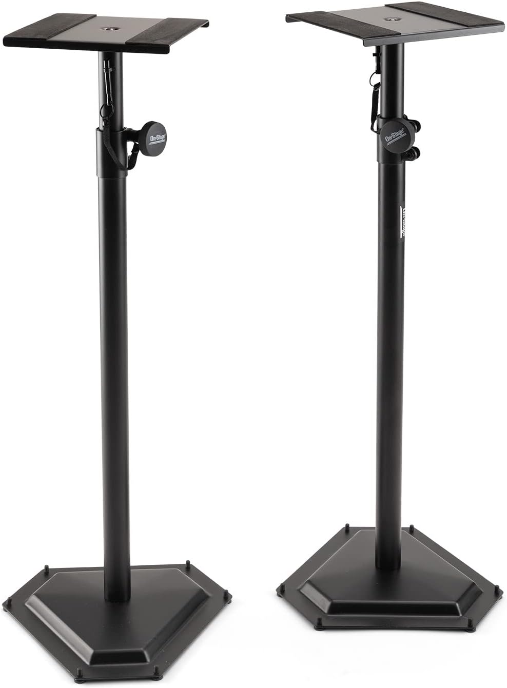 On-Stage SMS6600-P Hex-Base Monitor Stands Pair(Height-Adjustable Pedestal Studio Speaker Stands, Locking Pin, Hexagonal Base, Steel Construction, Nonslip Rubber Feet, Optional Floor Spikes, Black)