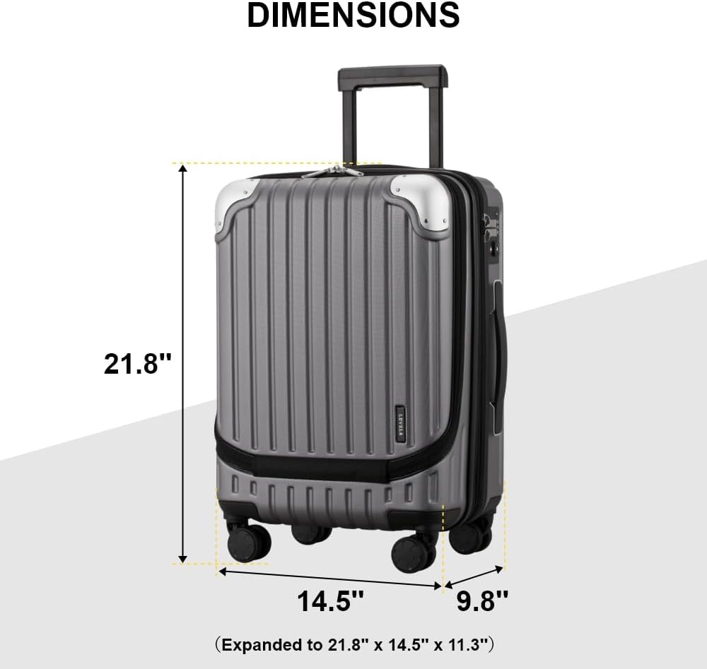 LEVEL8 Grace Carry on Luggage, 20 Inch Expandable Hard Shell Suitcase with Wheels, Abs+Pc Harshell Spinner Luggages with Tsa Lock, Travel Bag for Women Men, Grey