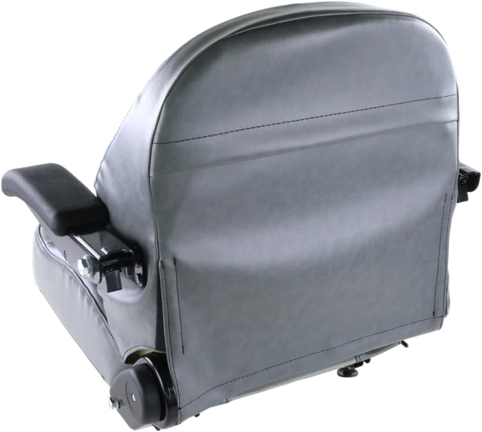 Universal Gray Zero Turn Lawn Mower Tractor Seat with Flip-Up Armrests & 6' Adjustable Slides - Fits Exmark, Scag, Ferris, Hustler, Gravely, Bobcat, Toro, John Deere & More