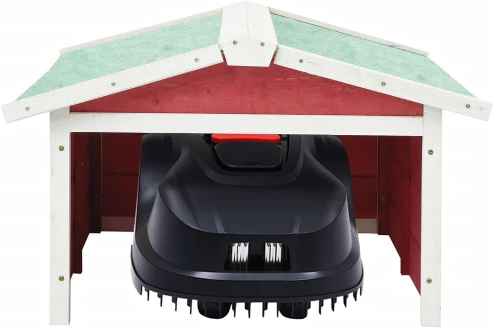 Robotic Lawn Mower Garage - Solid Firwood Weatherproof Outdoor Shed Protective Cover for Garden Tools and Charging Station Red 28.3 x 34.3 x 19.7 Inch