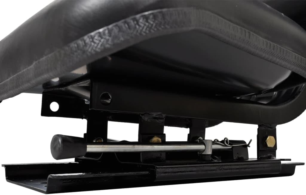 vidaXL Black Tractor Seat with Backrest – Comfortable Farming Vehicle Accessory with Easy Sliding Track Installation – Durable and Waterproof Polyurethane Cover – 5.9' Longitudinal Adjustment Range