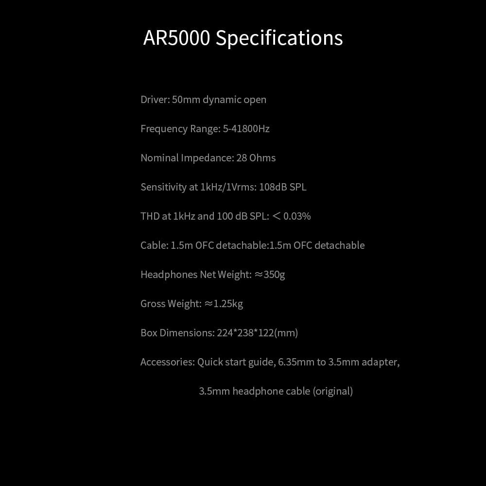 Aune AR5000 Full-Size Open-Back Headphones with MLD Driver, Dynamic Driver, Detachable Cable, Over-Ear HiFi Hi-Res Audiophile Headphones for HiFi System, Home Audio, DAP