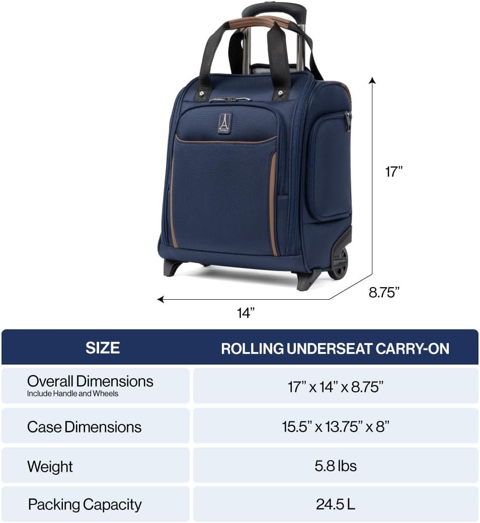 Travelpro Crew Classic Lightweight Softside Luggage, Rolling Underseat Carry on Bag, 14' Laptop or Tablet Sleeve, Men and Women, 17-Inch, Patriot Blue