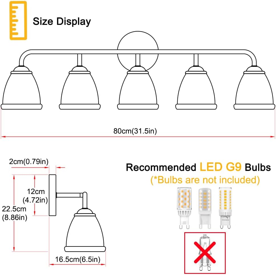 Daunton 5-Light Vintage Vanity Light, Brushed Brass Vanity Lighting, Elegant Bathroom Lighting Fixtures Over Mirror, Bathroom Vanity Light with Clear Glass Shade, Gold Wall Sconce for Bedroom
