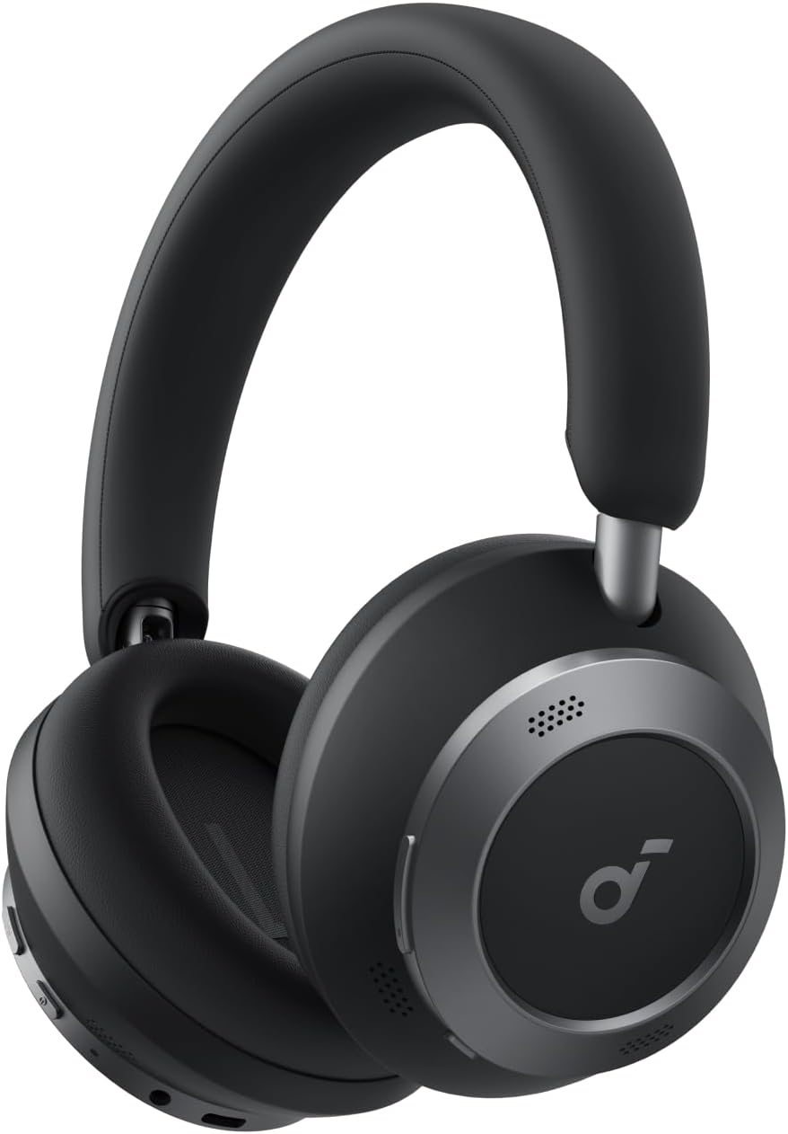 Soundcore Space One Pro by Anker, Adaptive Active Noise Cancelling Headphones Driven by 6 Mics, Super Foldable Design, 60H Lossless Audio, Ultra-Fast Charging, Hi-Res Wireless Audio(Renewed)