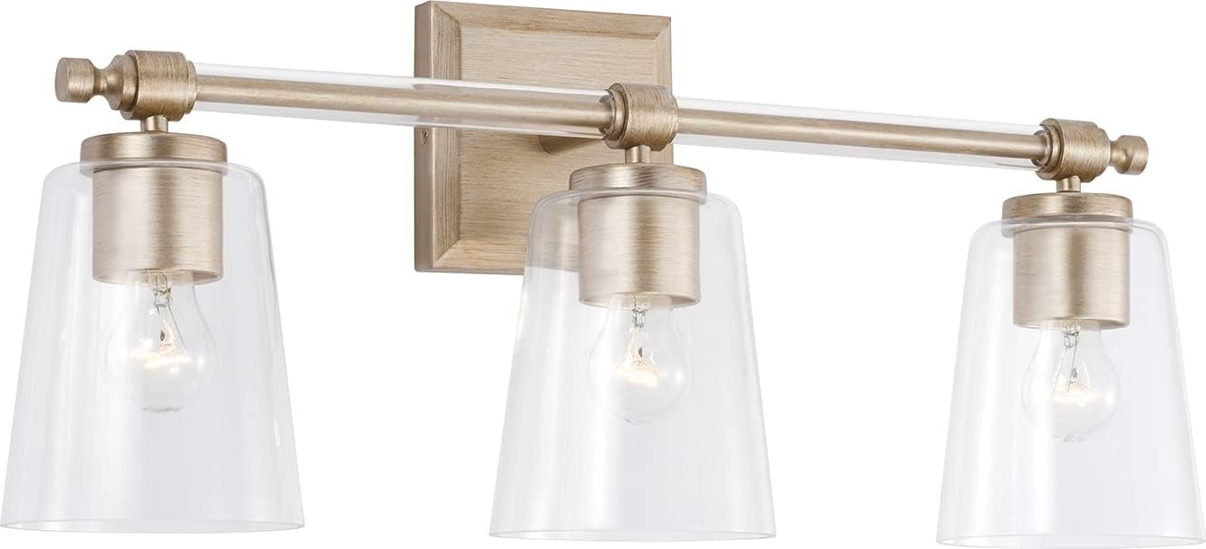Capital Lighting 144831BS-523 Breigh Modern Clear Glass Cylinder Vanity Lights for Bathroom, 3-Light 300 Total Watts, 10' H x 23' W, Brushed Champagne