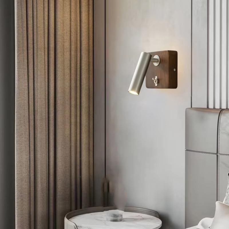 with Switch Wall Lamp Gold Silver Brass Wooden Lighting Fixtures for Bedroom Reading Hotel Office E27 Bulb,Bathroom