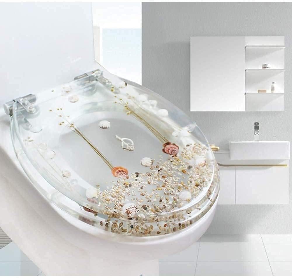 Toilet Seat Soft Closing Toilet Seat with Buffer Wc Toilet Seat Toilet Lid Cover for Family Bathroom (Gold) (Silver)