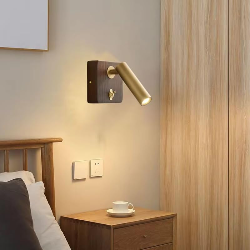 with Switch Wall Lamp Gold Silver Brass Wooden Lighting Fixtures for Bedroom Reading Hotel Office E27 Bulb,Bathroom