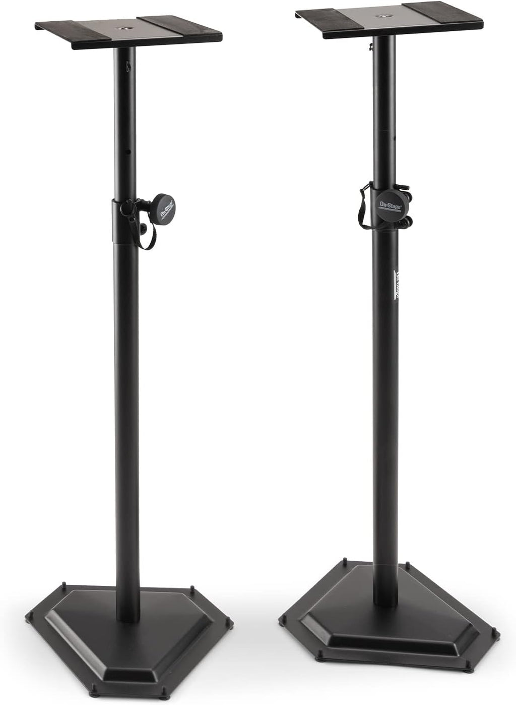 On-Stage SMS6600-P Hex-Base Monitor Stands Pair(Height-Adjustable Pedestal Studio Speaker Stands, Locking Pin, Hexagonal Base, Steel Construction, Nonslip Rubber Feet, Optional Floor Spikes, Black)