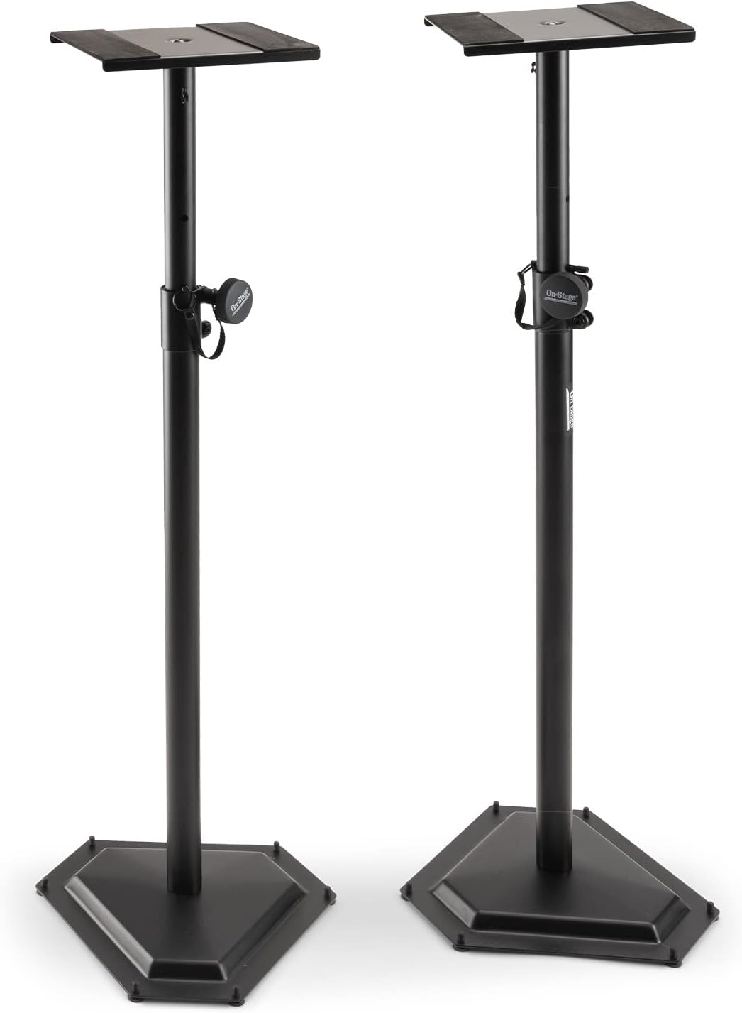 On-Stage SMS6600-P Hex-Base Monitor Stands Pair(Height-Adjustable Pedestal Studio Speaker Stands, Locking Pin, Hexagonal Base, Steel Construction, Nonslip Rubber Feet, Optional Floor Spikes, Black)