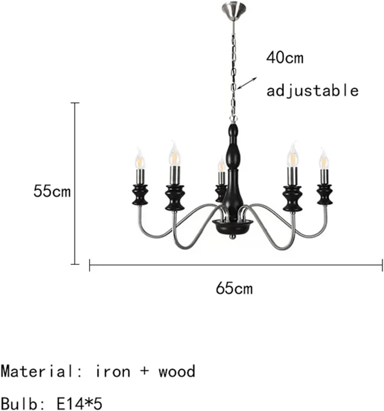 Retro Style E14 Bulb Chandelier Gold Silver Black Metal Dark Wood for Parlor Restaurant Bedroom Lighting,Dining Light Fixtures
