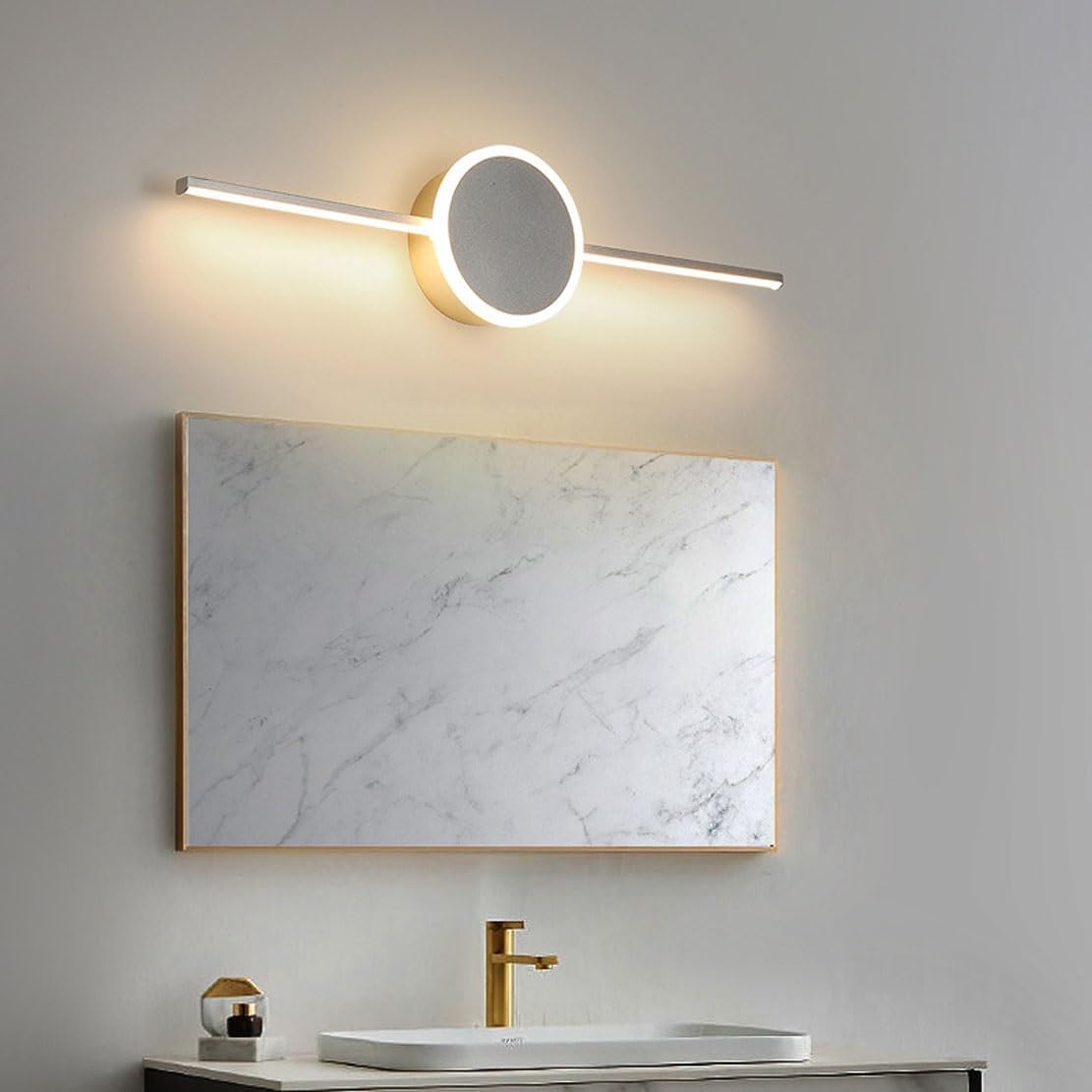 Modern LED Vanity Light for Bathroom Mirror, 3 Color Temperature Sconce, Minimalist Geometric Linear Design, Aluminum Acrylic Lighting Fixture, Gold Silver Finish, 60cm Length(60cm)