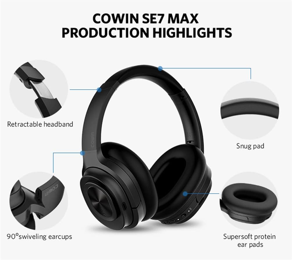 ANC Active Noise Cancelling Headphones Bluetooth 5.0 Wireless Over-Ear Foldable Headsets with Mic, Aptx Low Latency, Hi-Fi Stereo Deep Bass, for Sports/TV/Work,Black