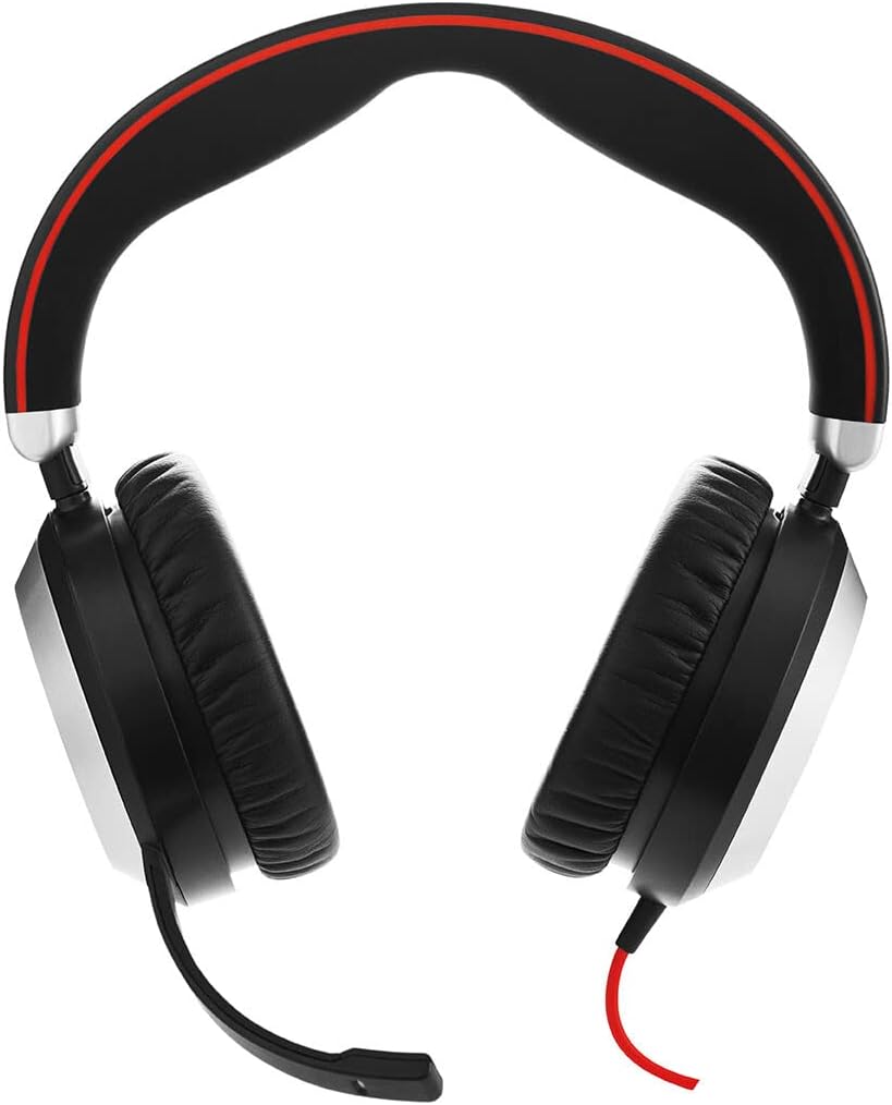 Jabra Evolve 80 MS Wired Stereo Over-Ear Headphones - Microsoft Teams Optimized Headphones with Active Noise Cancelling - USB-C Cable and 3.5mm Jack Connections - Black