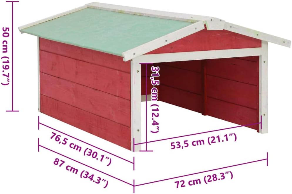 Robotic Lawn Mower Garage - Solid Firwood Weatherproof Outdoor Shed Protective Cover for Garden Tools and Charging Station Red 28.3 x 34.3 x 19.7 Inch