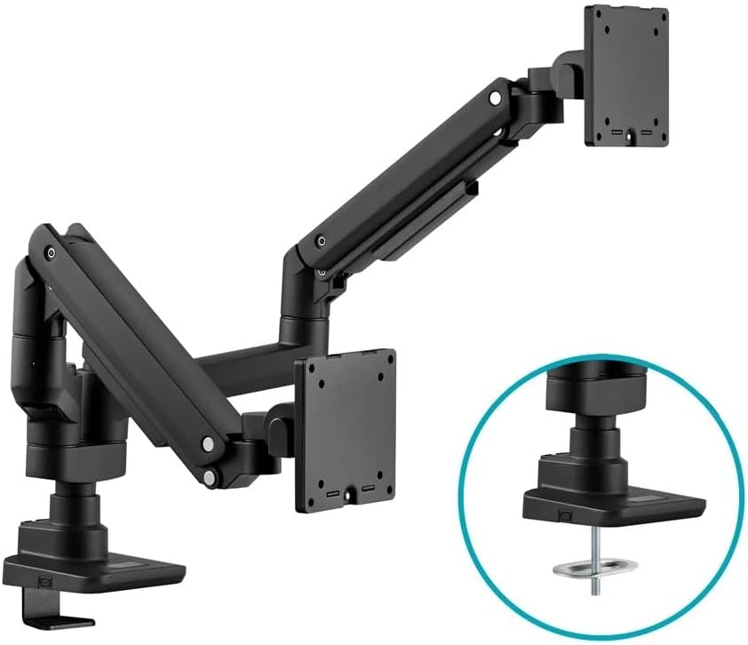 Monoprice Heavy Duty Dual Monitor Gas Spring Desk Mount - Up to 35in/44 lbs Ultrawide Screens, Detachable VESA 100x100/75x75 Plate, Topside Installation