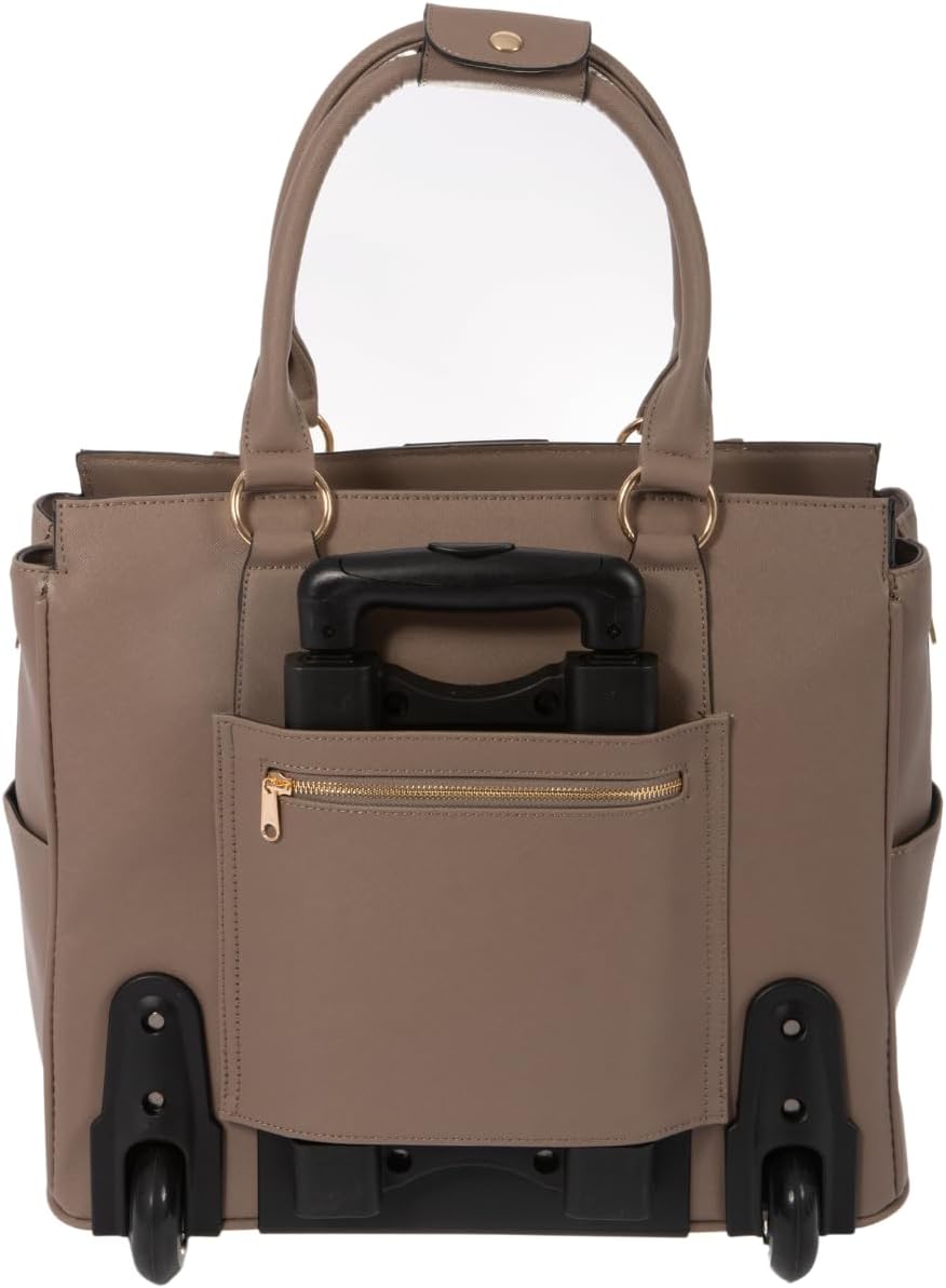 JKM & Company Rolling Laptop Bag for Women | Designer Wheeled Briefcase | Fits 13-17' Laptops | Office Travel Computer Case (Executive Taupe)