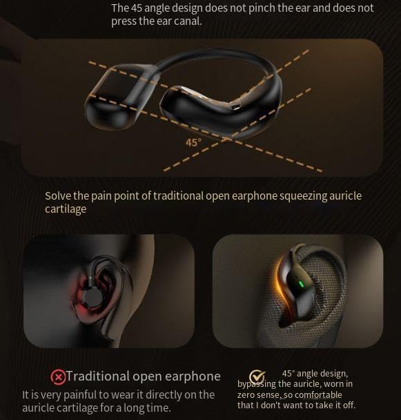 Open Type with Touch Screen Air Conduction Earphone Wireless Bluetooth 5.4 Open Ear Headphones with Noise Cancellation, Earbuds with Earhooks for Workout Driving Walking, Black