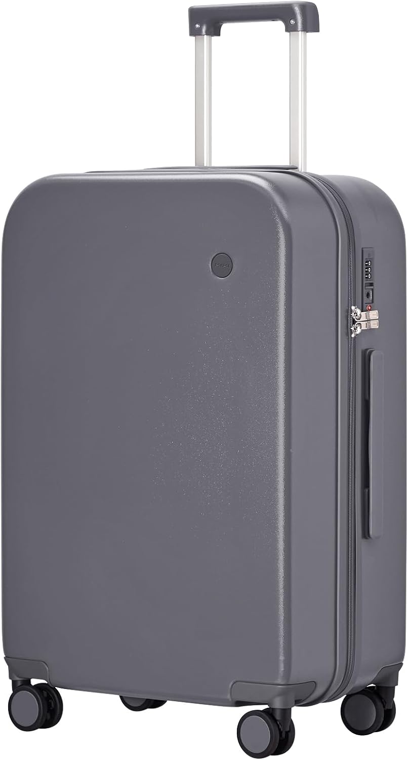 mixi Luggage Suitcase with Spinner Wheels, Hardside Rolling Suitcase PC with Cover & TSA Lock Lightweight Travel Case 24in Checked in, Rock Gray