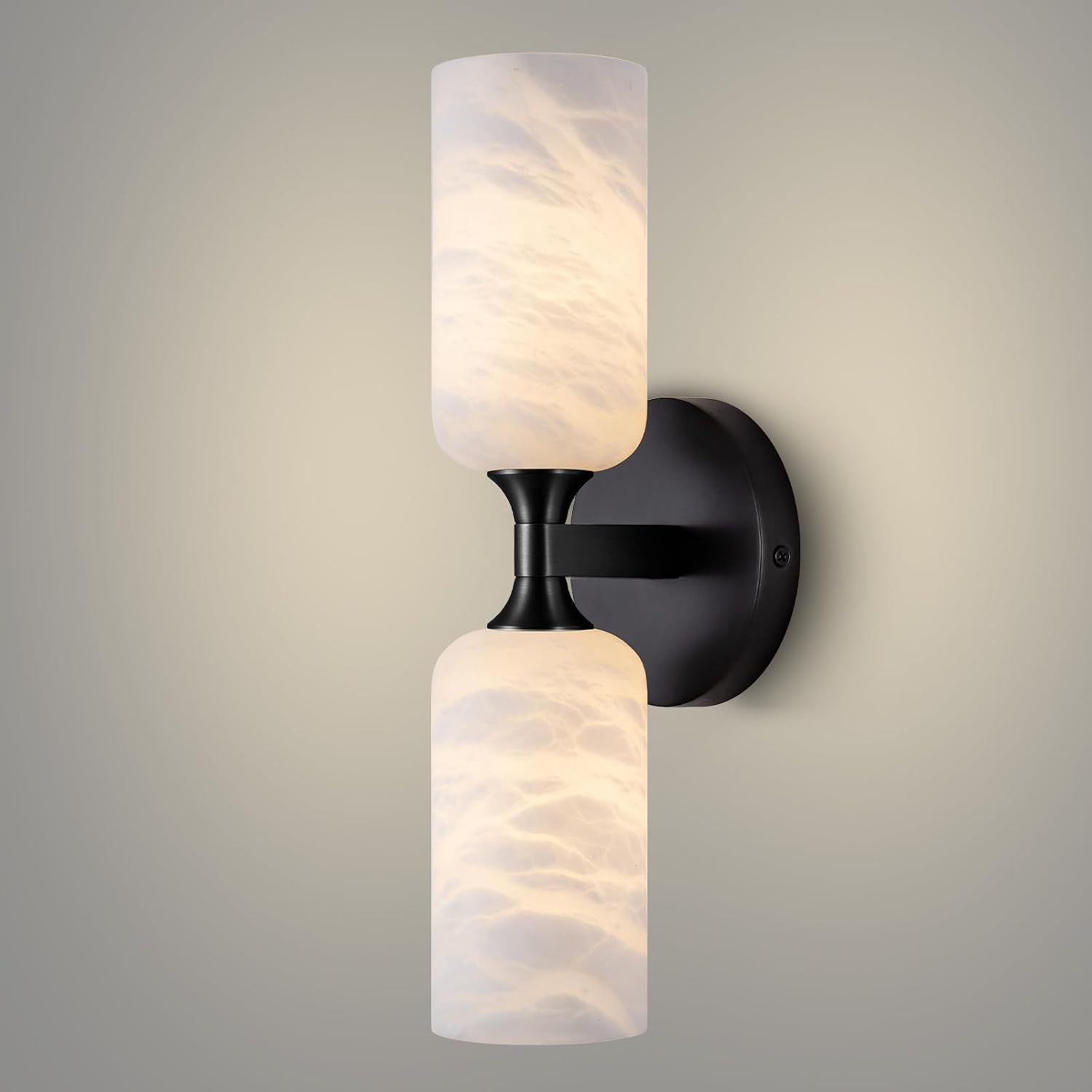 Alabaster Wall Sconce, 14in Modern Spanish Natural Marble Bathroom Vanity Sconces, Unique Indoor Black Wall Lighting Fixtures Decor for Bedroom Living Room Staircases