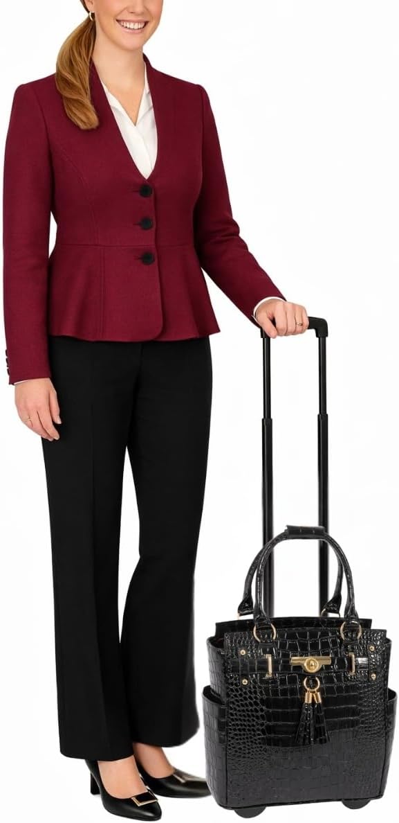 JKM & Company Rolling Laptop Bag for Women | Designer Wheeled Briefcase | Fits 13-17' Laptops | Office Travel Computer Case