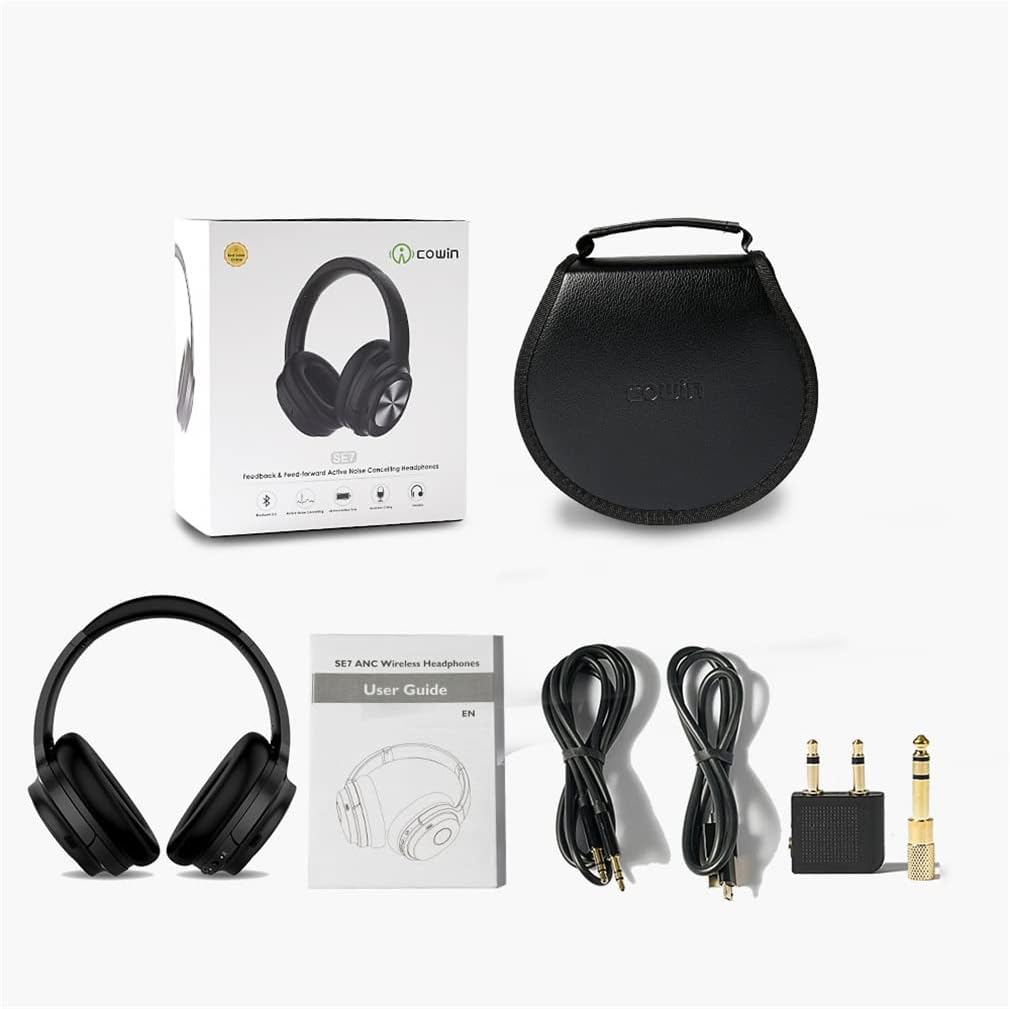 ANC Active Noise Cancelling Headphones Bluetooth 5.0 Wireless Over-Ear Foldable Headsets with Mic, Aptx Low Latency, Hi-Fi Stereo Deep Bass, for Sports/TV/Work,Black